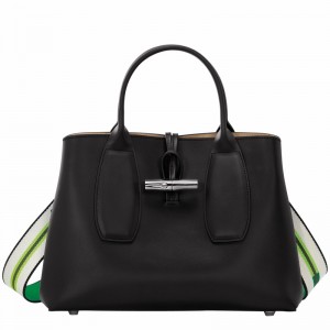 Longchamp Le Roseau M Håndtaske Dame Sort Danmark | 10058HCN001