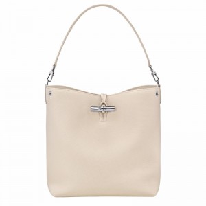 Longchamp Le Roseau M Skulder Taske Dame Hvide Danmark | 10281HFP555