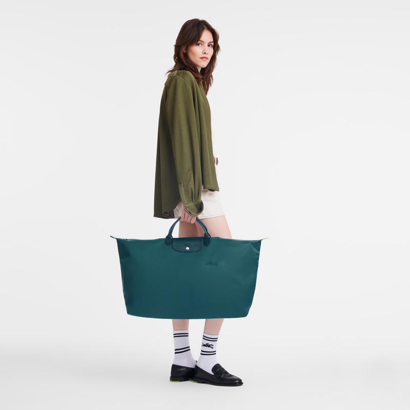 Longchamp Le Pliage Green M Rejsetasker Herre Påfugl Danmark | L1625919P89-