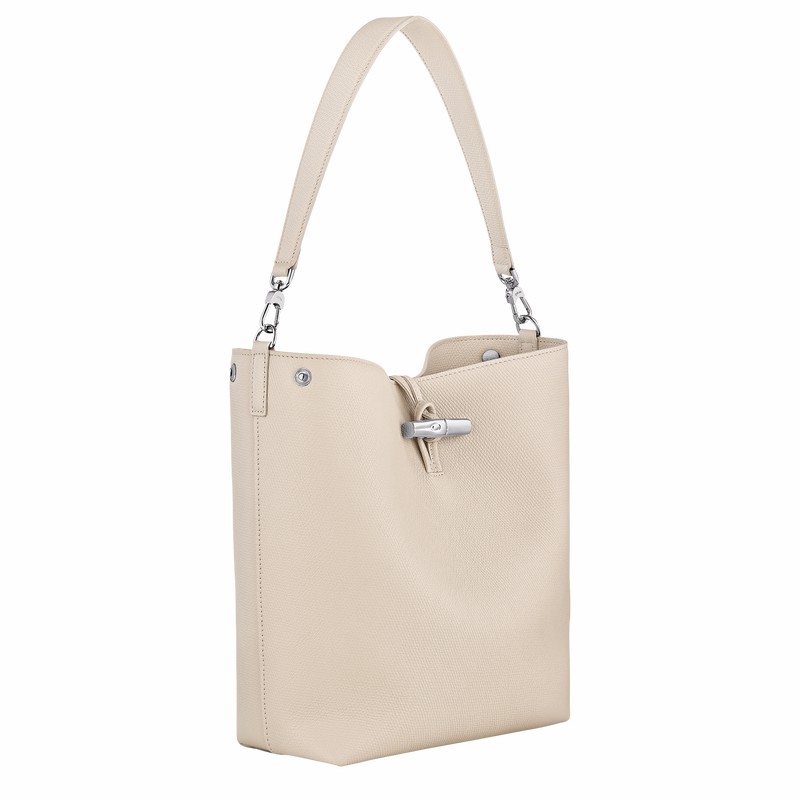 Longchamp Le Roseau M Skulder Taske Dame Hvide Danmark | 10281HFP555