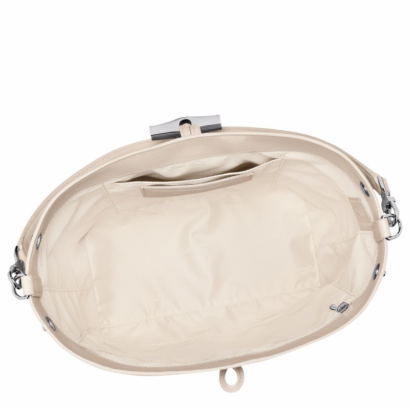 Longchamp Le Roseau M Skulder Taske Dame Hvide Danmark | 10281HFP555