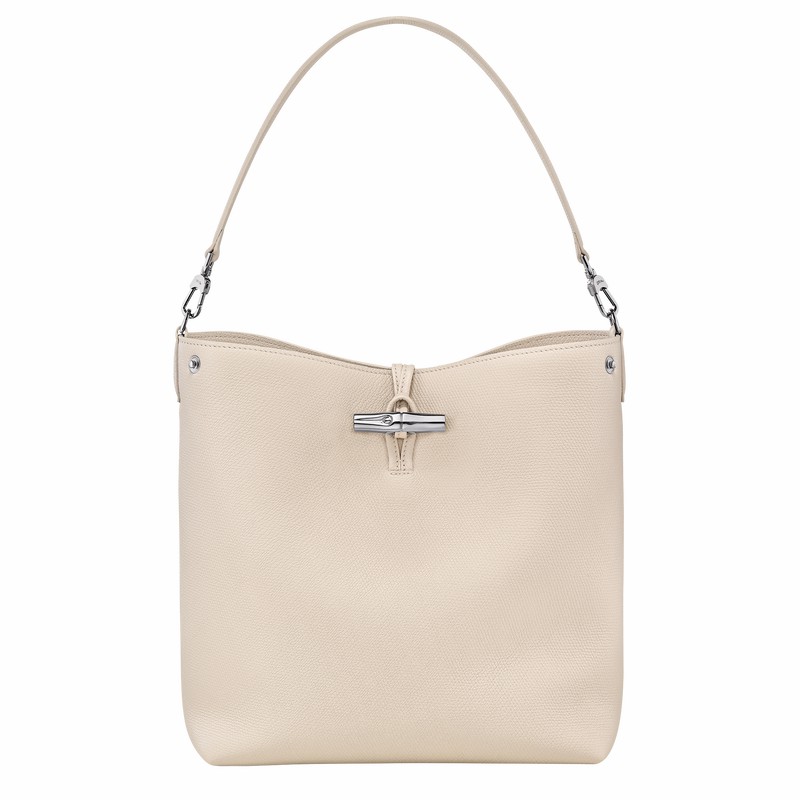 Longchamp Le Roseau M Skulder Taske Dame Hvide Danmark | 10281HFP555